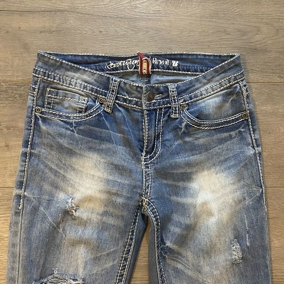 Revolution By Revolt Denim Skinny Jeans ~ Sz 7 ~ Blue ~ Mid Rise ~ Distressed - Picture 3 of 6